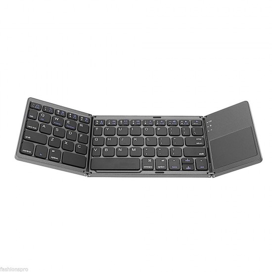 Ultra Mini Bluetooth Three Layers Folding wireless Keyboard with Touchpad Grey