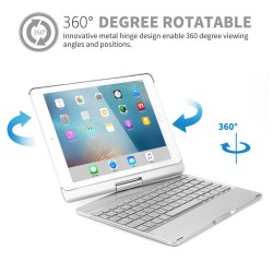 iPad Air 1/2/Pro 9.7/2017 iPad 360 Rotating Backlit Bluetooth Keyboard silver