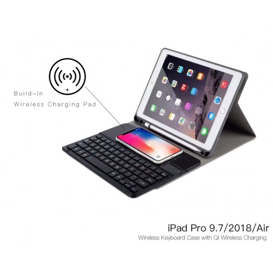 Qi Wireless Charging iPad 2018/2017/iPad Air/Air 2 Bluetooth Keyboard with Cover