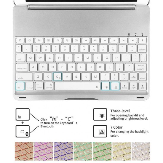 ipad 10.2 7th Gen 2019 Aluminum Alloy Backlit Bluetooth keyboard Cover-Silver