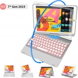 2019 iPad 10.2 inch 7th Bluetooth Keyboard 360° Rotatable 7 Colors Backlit