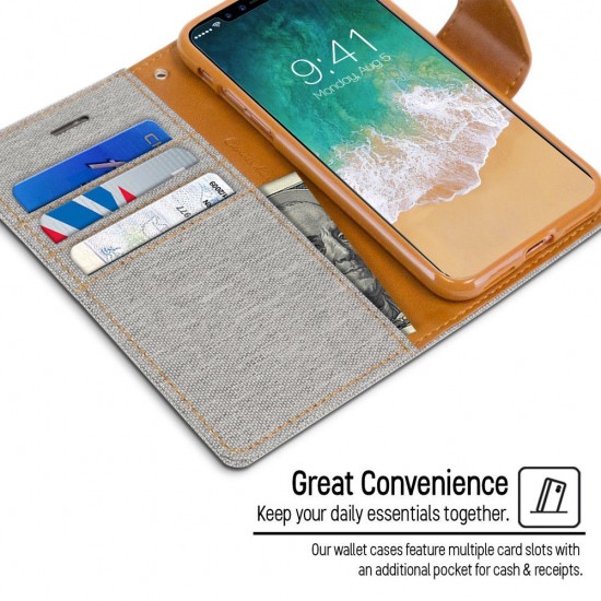 iPhone XR Wallet Flip Diary Canvas Fabric Shockproof Kickstand Case