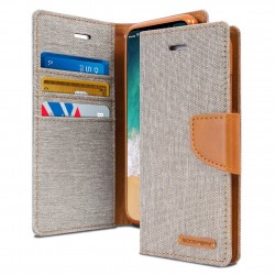 iPhone XR Wallet Flip Diary Canvas Fabric Shockproof Kickstand Case