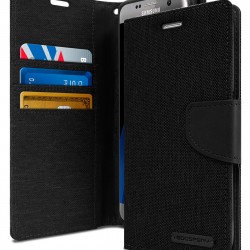 Samsung Galaxy S7 GOOSPERY® Fabric Leather Wallet kickstand case black