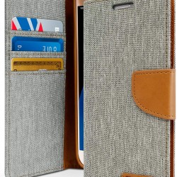 Samsung Galaxy S7 GOOSPERY Fabric Leather Wallet kickstand case Grey