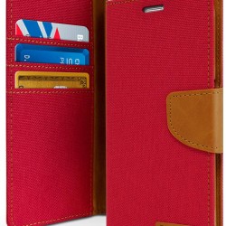 Samsung Galaxy S7 GOOSPERY Fabric Leather Wallet kickstand case red