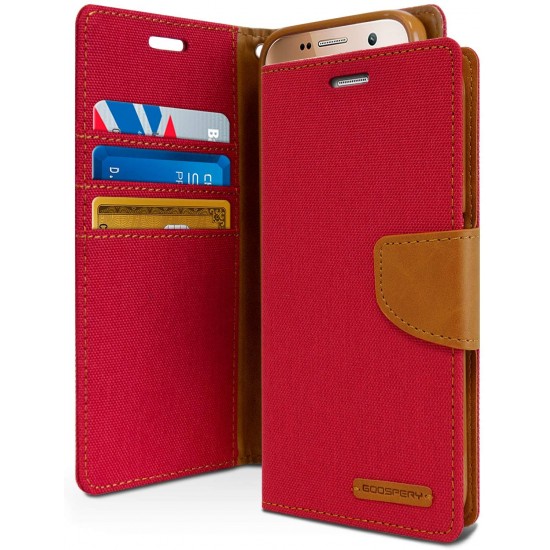 Samsung Galaxy S7 GOOSPERY Fabric Leather Wallet kickstand case red