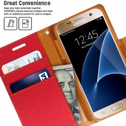 Samsung Galaxy S7 GOOSPERY Fabric Leather Wallet kickstand case red