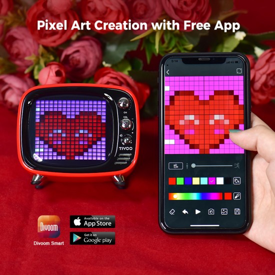 Divoom Tivoo Smart Pixel Art LED Bluetooth Speaker Clock Alarm for Android iOS-Red