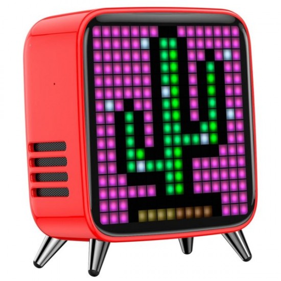 Pixel Tivoo-Max Wireless Bluetooth Speaker Box Audio Art Led Stereo Alarm Clock-Red