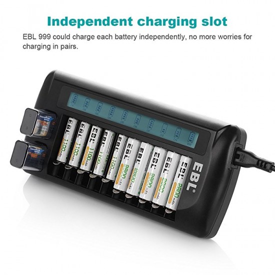 12 Slot Bay LCD Display Ni-MH Ni-CD 9V AA AAA Rechargeable Battery Smart Charger