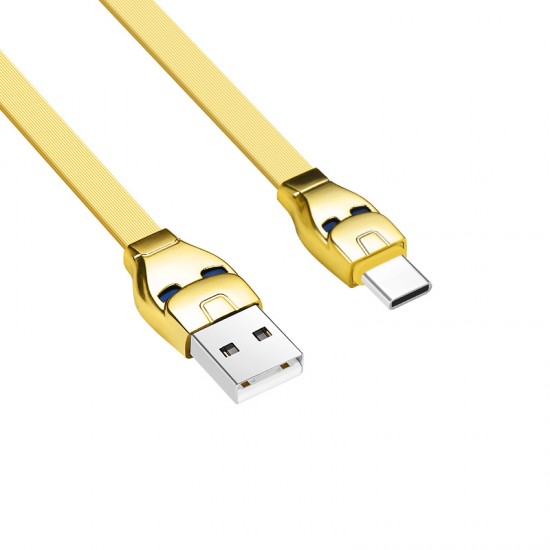 Steel man Type-C charging cable USB 1.2m 2.4A current With dual blue indicators-Gold