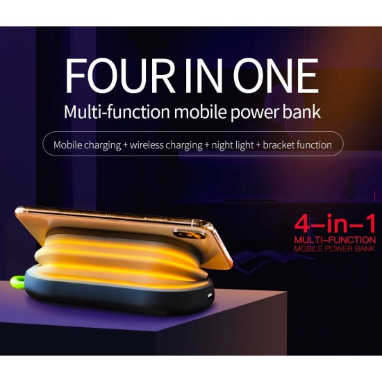 4 in 1 5000mAh Qi Wireless Charger Power Bank With Colorful Night Light Holder