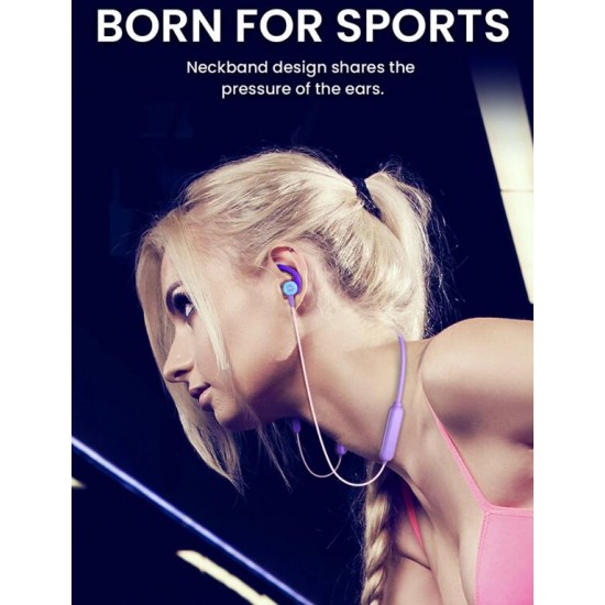 Fitness Wireless Bluetooth Headphones Neckband LED Light  With Mic Purple