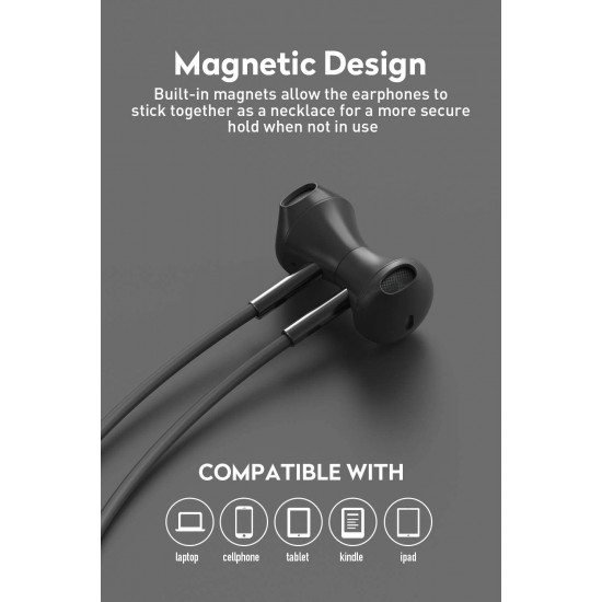 Magnetic In Ear Bass Lightweight Neckband Fitness Gym Sports Bluetooth Wireless Earphones with Mic Black