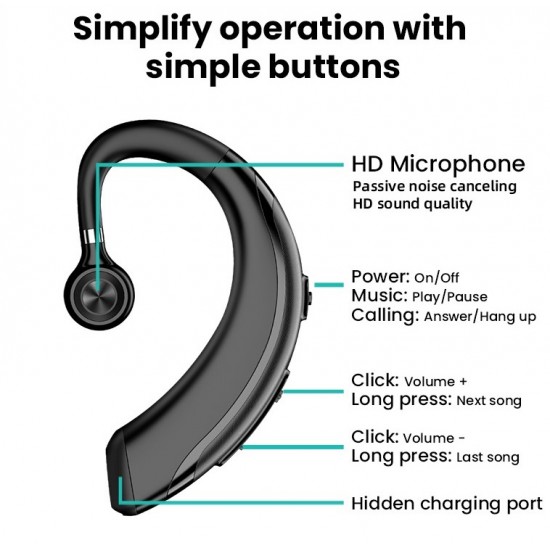 In ear Sport Wireless Bluetooth 5.0 Earhook Single side Earphone with Mic