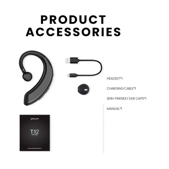 HI-FI bluetooth 5.0 Wireless Single Earhook Handsfree HD Calls Earphones w/ Mic