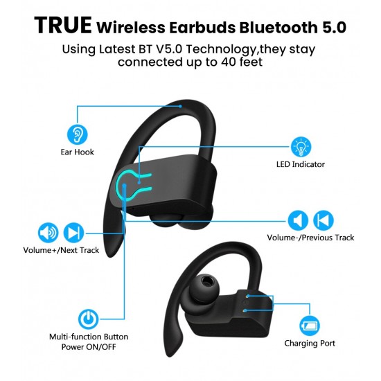 Wireless Earbuds TWS Bluetooth Earphone 5.0 with Charger Box Sports Gym Earhook