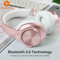 40 Hours Playtime Wireless Headphones Bluetooth Over Ear Headsets with Mic Rose Gold