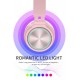 Wireless Bluetooth Headphones LED light With Mic Foldable Headset Rose Gold