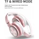 Wireless Bluetooth Headphones LED light With Mic Foldable Headset Rose Gold