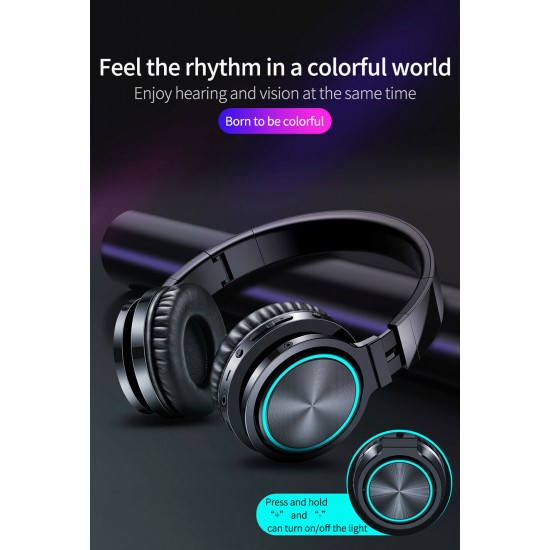 Wireless Headphones Bluetooth 5.0 Foldable Headphone Headset with Mic Led Black