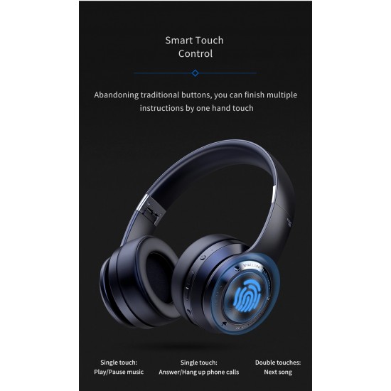 Wireless Headphones Bluetooth 5.0 Headset 40H Play time Touch Control Stereo with Mic Support TF for phone PC-Black