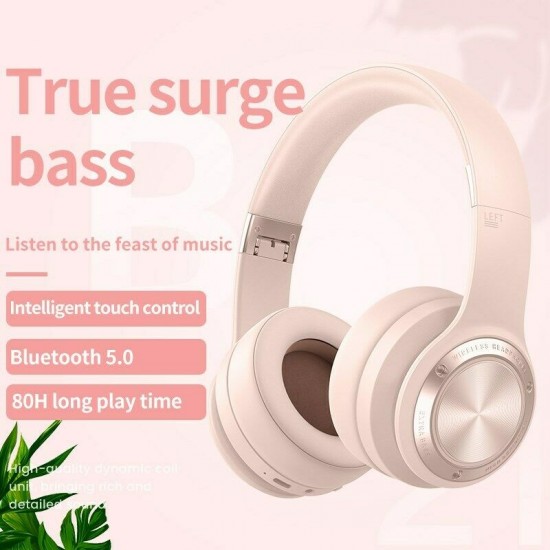 Wireless Headphones Bluetooth 5.0 Headset 40H Play time Touch Control Stereo with Mic-Pink