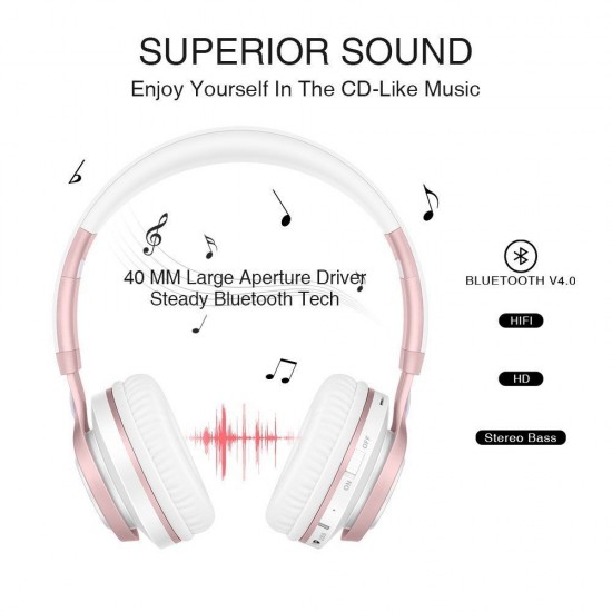 Wireless Bluetooth Headphones HiFi Stereo Headset with Mic Light weight Foldable