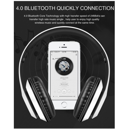 Bluetooth  Headphones Wireless Stereo Headset Mic Support TF Card FM