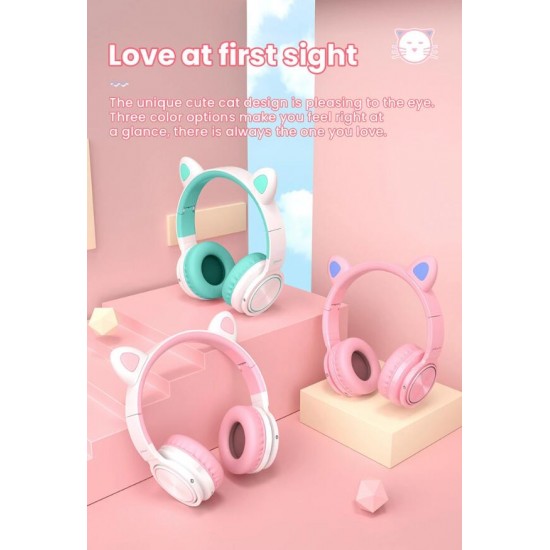 LUCKY CAT Style LED Color Changing Wireless Bluetooth Headsets with Mic-Pink