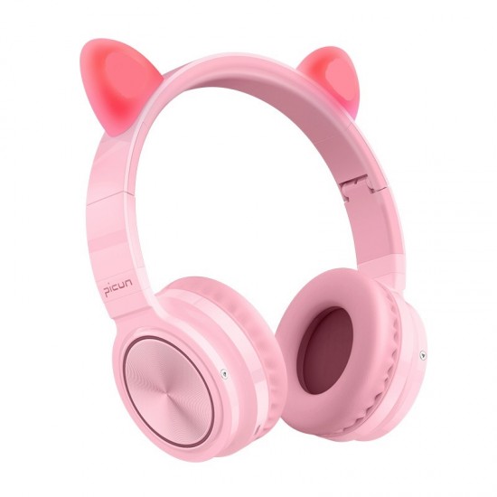 LUCKY CAT Style LED Color Changing Wireless Bluetooth Headsets with Mic-Pink