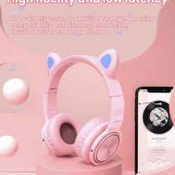 LUCKY CAT Style LED Color Changing Wireless Bluetooth Headsets with Mic-Pink