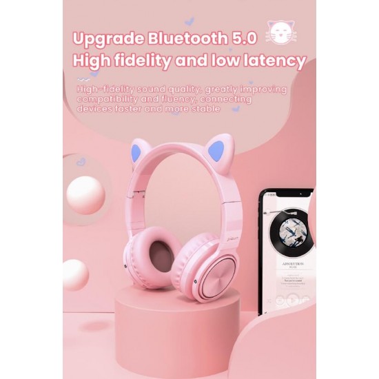 LUCKY CAT Style LED Color Changing Wireless Bluetooth Headsets with Mic-Pink