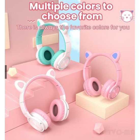 LUCKY CAT Style LED Color Changing Wireless Bluetooth Headsets with Mic-White Pink