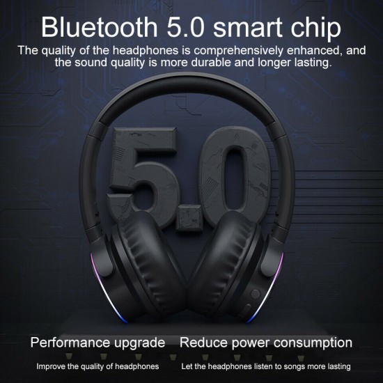 Wireless bluetooth 5.0 Bass Headphones Headset LED Stereo Bass Touch Control