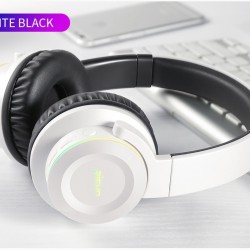 Bluetooth 5.0 Foldable Breathing Light Touch Bass Stereo Mic Wireless Headphones White