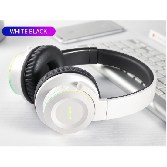 Bluetooth 5.0 Foldable Breathing Light Touch Bass Stereo Mic Wireless Headphones White