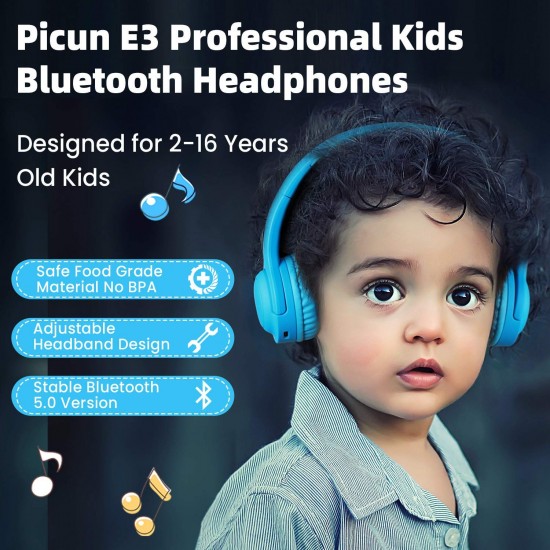 Kids Children Wireless Bluetooth Headphones Foldable Stereo Built-in Mic-Blue