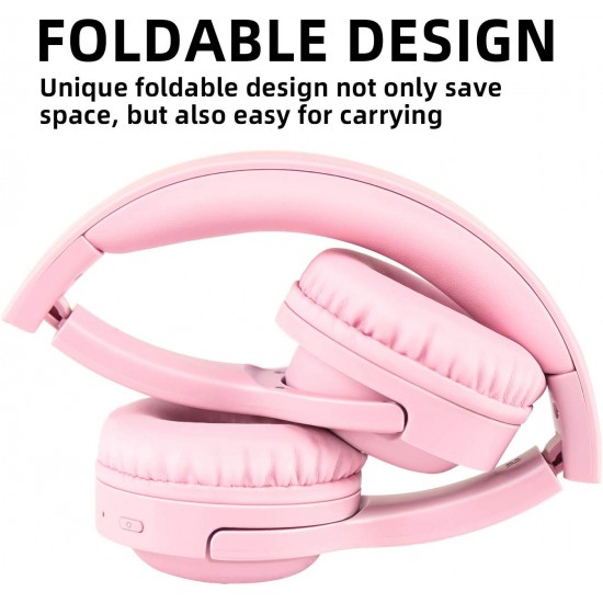 Kids Children Wireless Bluetooth Headphones Foldable Stereo Built-in Mic-Pink