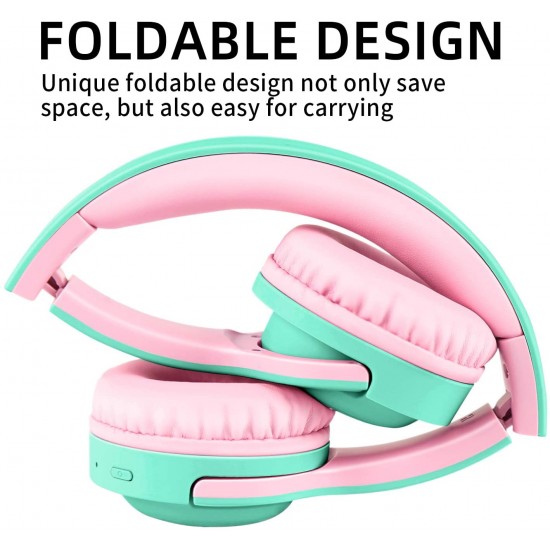 Kids Children Bluetooth Headphones Foldable Wireless Headsets Build-in Mic-Mint