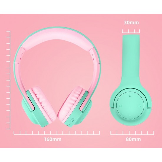 Kids Children Bluetooth Headphones Foldable Wireless Headsets Build-in Mic-Mint