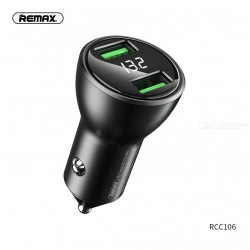 REMAX Dual USB Car Charger 3.4A Fast Charging LED Display-Black