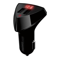 Fast Charging Universal Dual USB Smart Car Charger with Digital LED Display - Black