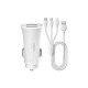 Remax Car Charger Adapter with 3 in 1 USB Charging Cable Fast Charge Dual Port-White