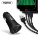 Remax Car Charger Adapter with 3 in 1 USB Charging Cable Fast Charge Dual Port-Black