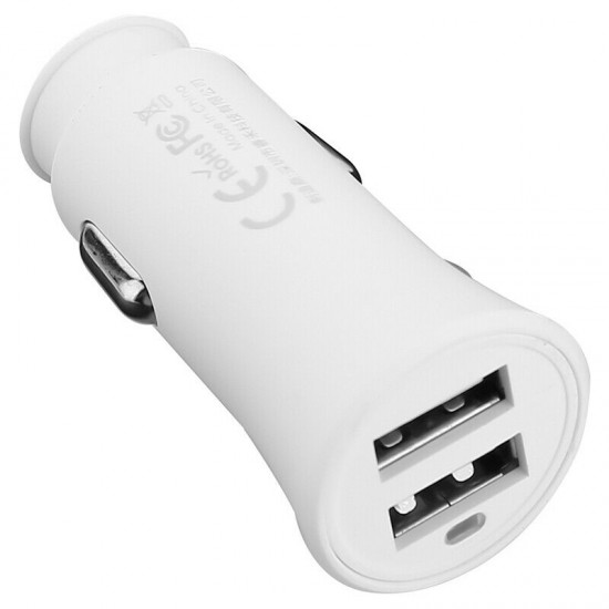 Remax Car Charger Adapter with 3 in 1 USB Charging Cable Fast Charge Dual Port-White