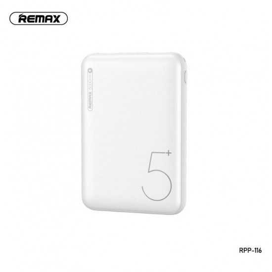 Remax Tiny Slim Mobile Power Bank 5000mAh dual USB charging-White