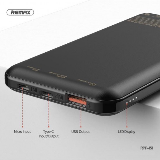 REMAX QC3.0 & PD 10000mAh Dual USB Fast Charging Portable Power bank